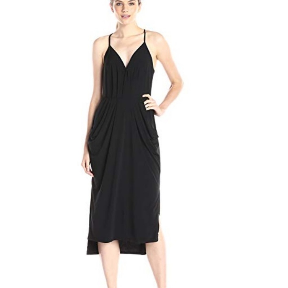 Black Side-Slit Shirred Pocket Midi